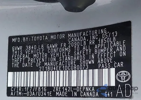 2013 Toyota Corolla Le из США, поврежденный, VIN 2T1BU4EE1DC080073